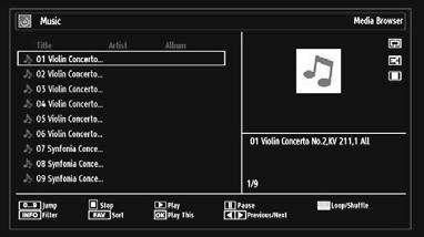 Viewing Music via USB When you select Music from the main options, available audio fi les will be fi ltered and listed on this screen. 0.