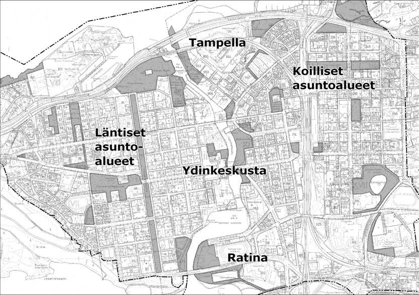 3. PÄÄVERKKOVAIHTOEHTOJEN VAIKUTUS ASUMISEEN JA VIRKISTYSALUEISIIN VAIKUTUKSET ASUMISEEN Tarkastelussa keskustan osa-alueet, joihin vaikutustarkastelu kohdistuu, ovat: - Keskustan läntiset ja