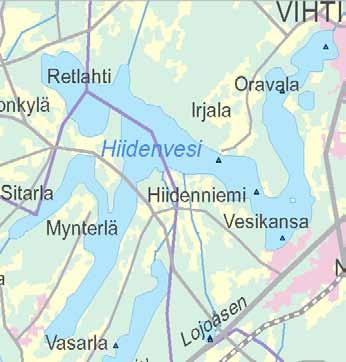 1 Kuva 1. Hiidenveden uimarannat: 1. Kirkonkylän Haudankallion uimaranta, 2. Hopeaniemen uimapaikka, 3. Hiidenrannan uimaranta, 4. Rämäkän uimaranta, 5. Varikkaan uimaranta. (LIPAS Liikuntapaikat.
