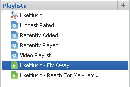 » LikeMusic-soittolista tallennetaan kohtaan Playlists (Soittolistat).