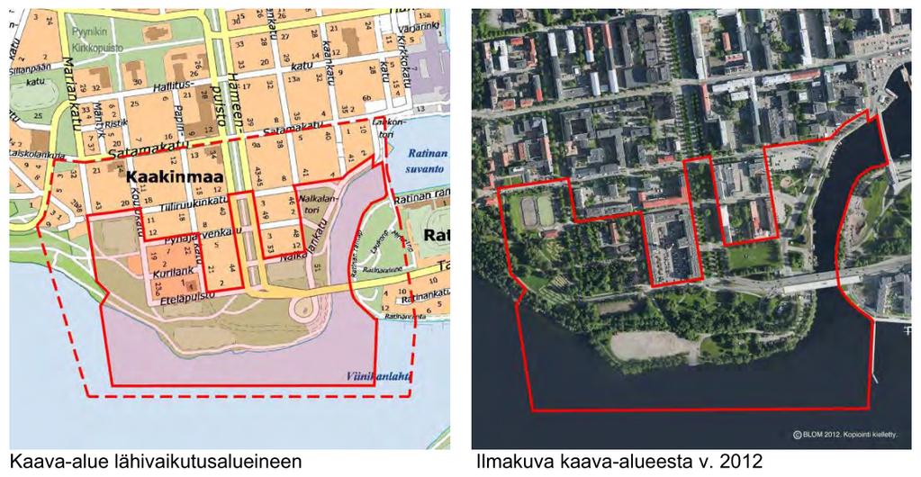 Ilmakuva kaava-alueesta vuonna 2012 Kaava-alueeseen sisältyvät: Eteläpuisto Hämeenpuiston eteläosa, joka rakennettuine ympäristöineen on osa Hämeenpuiston valtakunnallisesti merkittävää rakennettua