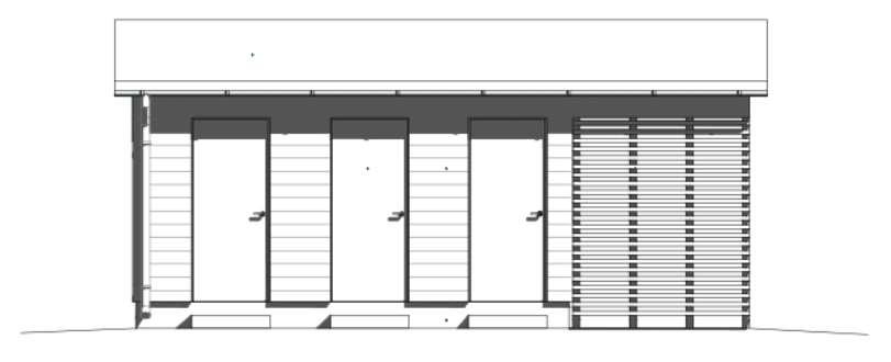Tontille rakennetaan asuinrakennusten lisäksi viisi piharakennusta, joista neljä toimii asukkaiden varastoina (kuva 2).