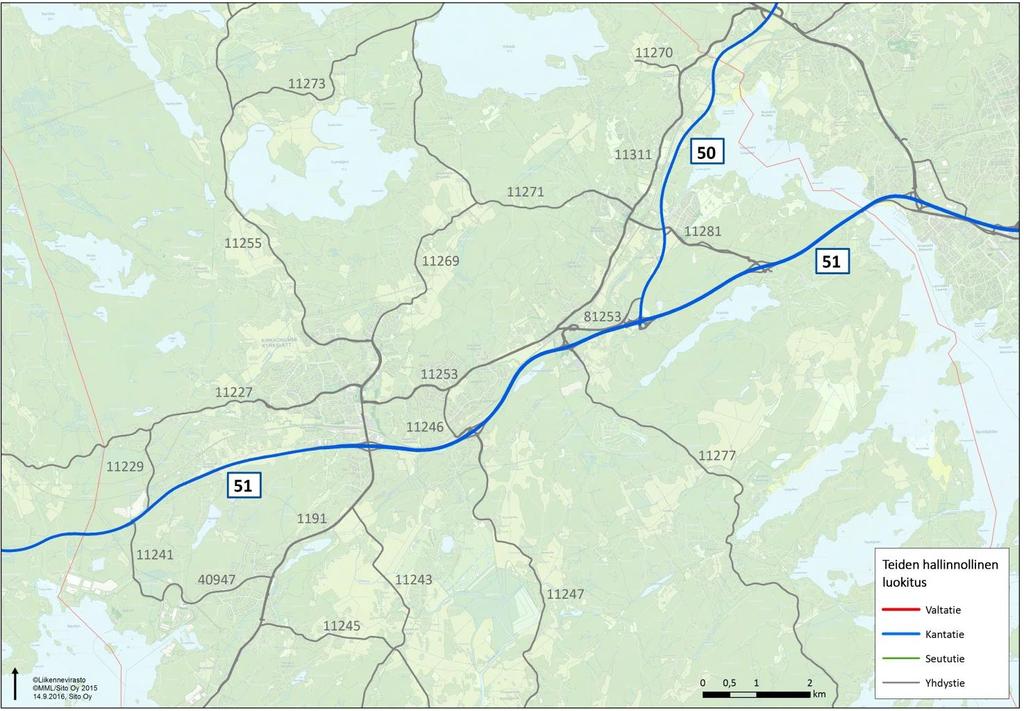 11 Kuva 4. Suunnittelualueen maantieverkko sinisellä kantatiet 5 ja 51).