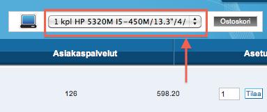 Kuva 4.6. Tilaaminen Voit katsoa Ostoskorin sisältöä painalla hiirellä vetolaatikkoa. Kuva 4.7.