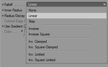40 (70) Testataan Falloff-ominaisuutta käytännössä valitsemalla valo-objektin Detailsvälilehden Falloff-alasvetovalikosta Falloff-tyypiksi Linear (Kuvat