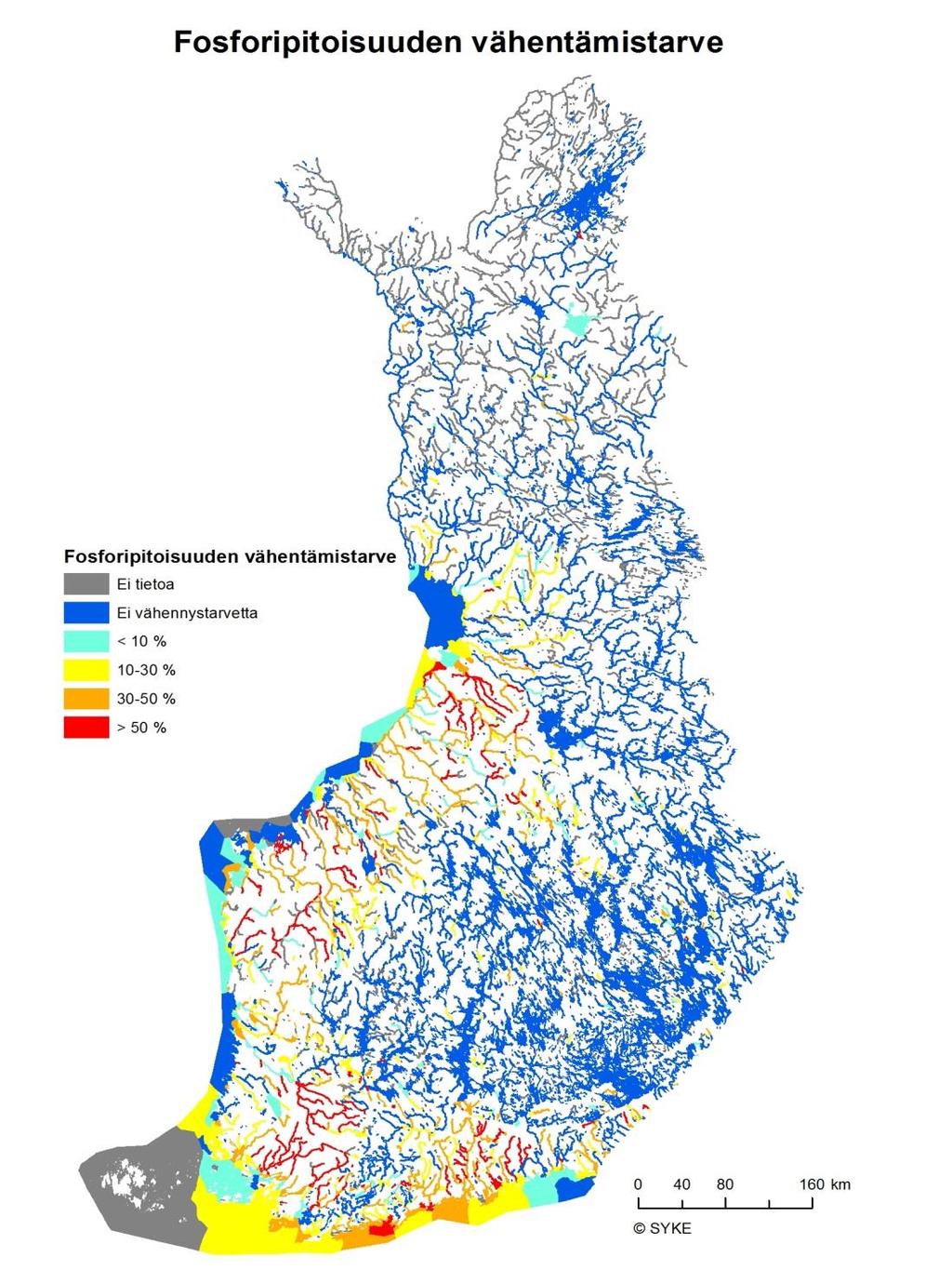 Fosforikuormituksen vähentämistarve Fur farming 1,1 % Peat production 0,5 % Agriculture 68,7 % Fish farming