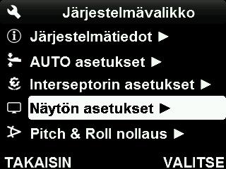 Valikko ei ole käytettävissä, jos näyttö on asetettu automaattiseen tilaan. 4. Valitse Näyttötila ja aseta se automaattisen tilaan (oletus), päivä- tai yötilaan. OTA HUOMIOON!