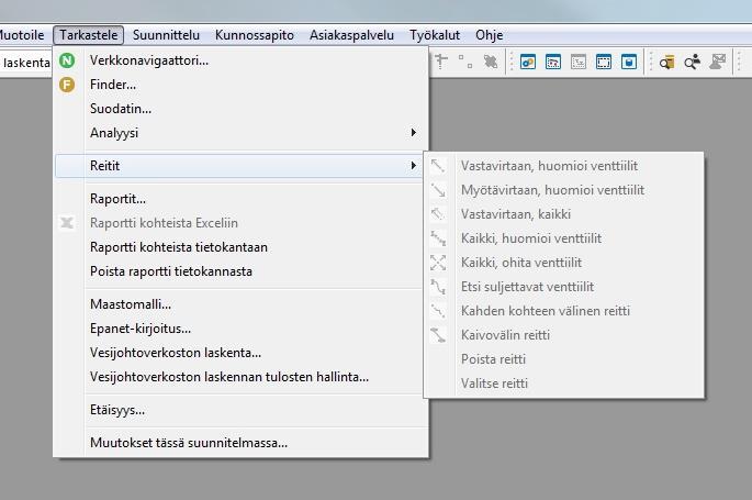 49 o Kahden kohteen välinen reitti Etsii lyhimmän reitin kahden valitun kohteen välillä. Toimintoa käytetään joukkopäivittäessä putkilinjojen ominaisuustietoja tai vaihtaessa putkilinjan lajia.