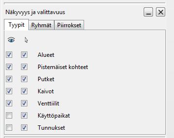 55 Esimerkiksi haluttaessa valita kaikki alueen kaivot poistetaan valinta kaikista muista vaihtoehdoista paitsi kaivoista ennen aluevalintaa.