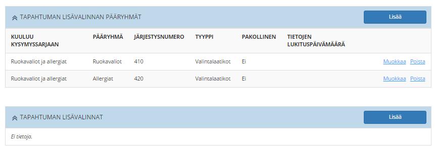 Pääryhmien määrää ei ole rajoitettu Tee tarvittavat pääryhmät ennen lisävalintojen