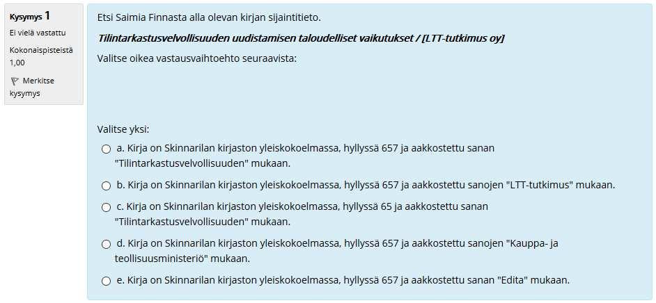 TAULUKKO 1. Tiedonhaku -verkko-opintojakson oppimistehtävät (Lappeenrannan tiedekirjasto 2016c, viitattu 12.10.