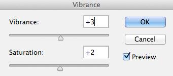 VIBRANCE: Työkalulla voidaan vielä halu- tessa muuttaa kuvan eloisuutta (vibrance) ja sävykylläisyyttä (saturation).