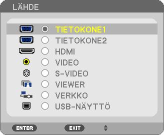 Lähteen valitseminen Tietokone- tai videolähteen valitseminen HUOMAUTUS: Kytke projektoriin liitetty tietokone tai videolähteenä toimiva laite päälle.