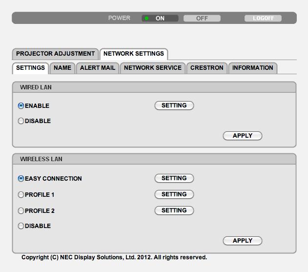 3. Käytännöllisiä toimintoja NETWORK SETTINGS ASETUKSET LANGALLINEN tai LANGATON SETTING APPLY DHCP ON DHCP OFF IP OSOITE ALIVERKKOMASKI YHDYSVÄYLÄ AUTO DNS ON AUTO DNS OFF Asetus langallista