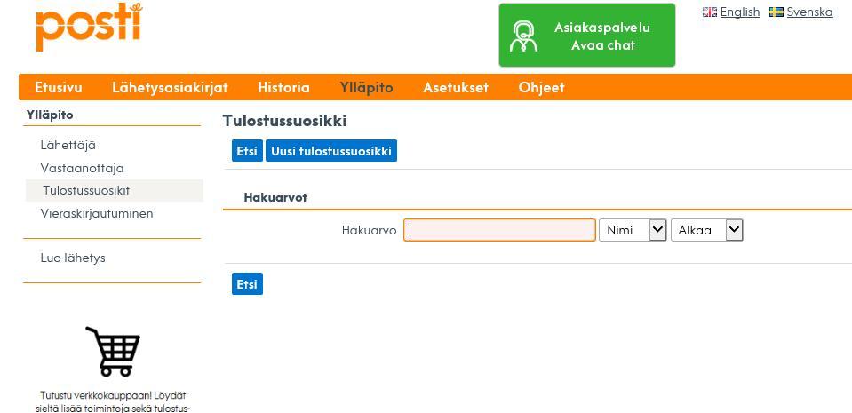 Tulostussuosikin luominen 1.