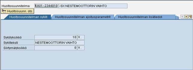 Huoltosuunnitelma Ajoitus Huoltorivi Toimintopaikka, työryhmä, työpiste, tilauslaji, prioriteetti, työohjeet. Vaiheluettelo Vaiheet ja jos tarpeen niin työohjeet Kuva 7.