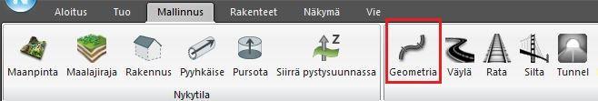 1 Liite 4. Geometrian luonti Geometrian valmistelut Novapointissa Geometrian tekeminen aloitetaan Novapointissa mallinnus välilehdeltä Geometria työkalulla.