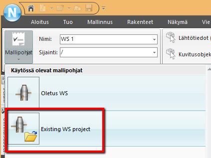 Olemassa olevan W&S projektin lukeminen tehdään käyttäen olemassa olevaa