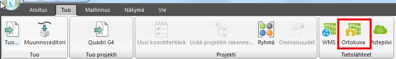 63 (77) 8. Asetukset tallennetaan C:\Users\KÄYTTÄJÄ\Documents\Novapoint 19.30\MyDrawingRules\Contour calculation kansioon. 7.4. Orthokuvan lisääminen pintamalliin 1.