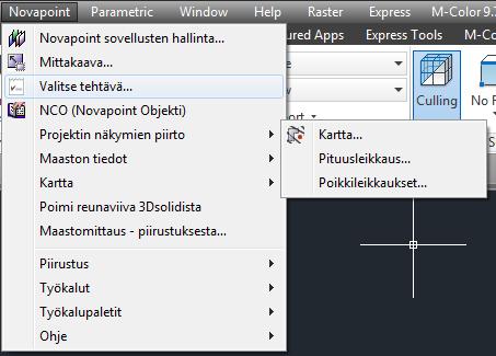 Valitse mikä Kartta/pituusleikkaus/poikkileikkausnäkymä piirretään. 6.