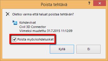 67 (77) 3. Aukeavasta varmistusdialogista laita ruksi kohtaan Also delete result features jotta myös tämän aineiston mukana tulleet objektit ja niiden koodit poistetaan. 4.