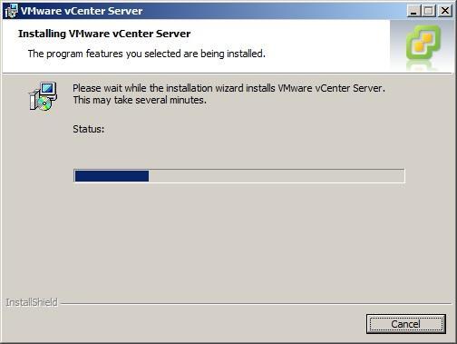 37 Kuvio 23. VMware vcenter-palvelin asentuu. Ohjelma on varsinaisesti asentumassa tietokoneelle (kuvio 23). Kuvio 24.
