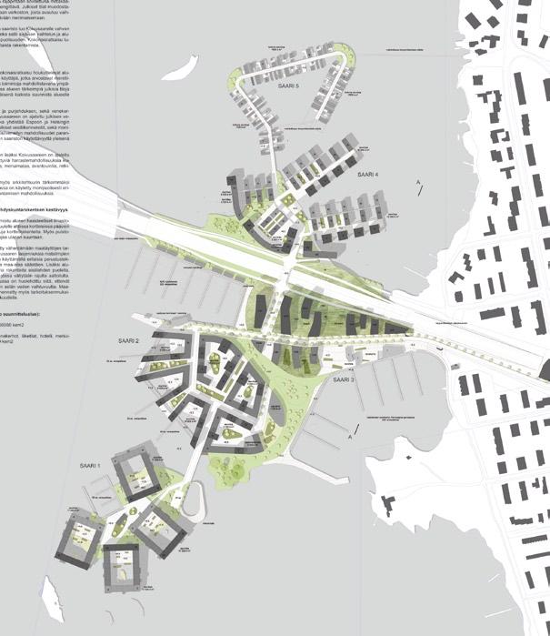The smooth line of a boulevard-like twin street attaches the harbor areas and the central islet successfully together.