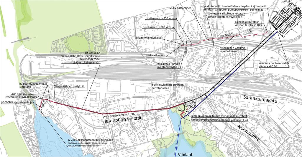 LINJAOSUUS A:VIINIKANLAHTI-KESKUSPUHDISTAMO Viinikanlahti-Keskuspuhdistamo, Jvv 1600 B 250m, 1390m sukellusviemäri Purkuputki