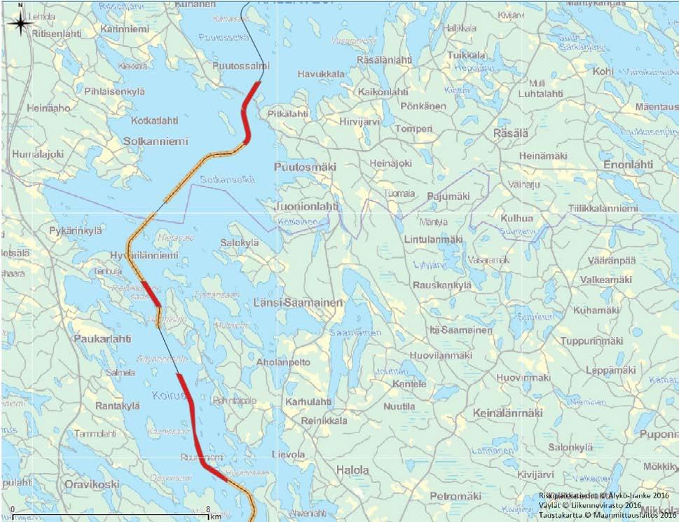 KUVA 24. Pohjois-Savon pelastuslaitoksen alusonnettomuusriskialueet, Puutossalmi (kuva Jouni- Juhani Häkkinen 2016).