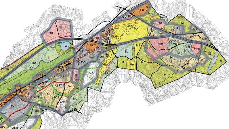 Harjukaupunki - itäosa ESA -RADAN MAASTOKÄYTÄVÄ Alue on varattu Espoo - Lohja - Salo -oikoradan tarkempaa suunnittelua varten.