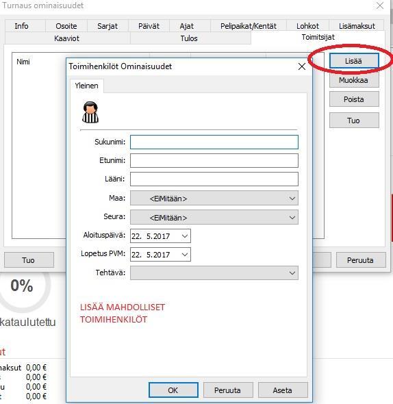 Kun olet kaikki välilehdet täyttänyt ja kaikki turnauksen ominaisuudet asettanut, voit painaa OK.