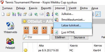 -Tulosten syöttäminen selaimen kautta -Kirjaudu kisaan -Valitse ottelu -Syötä hävinneen osapuolen tulos (ohjelma päättelee voittajan tuloksen pisteenlaskuasetuksista) -Määritä tarvittaessa tilanne