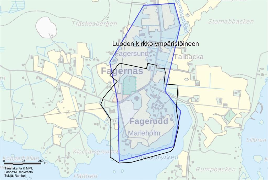 12 Luodon kirkkoympäristö on poikkeuksellisen hyvin säilynyt Pohjanmaan sisäsaaristoon 1700- luvun lopulla perustetun kappeliseurakunnan kirkollinen miljöö.