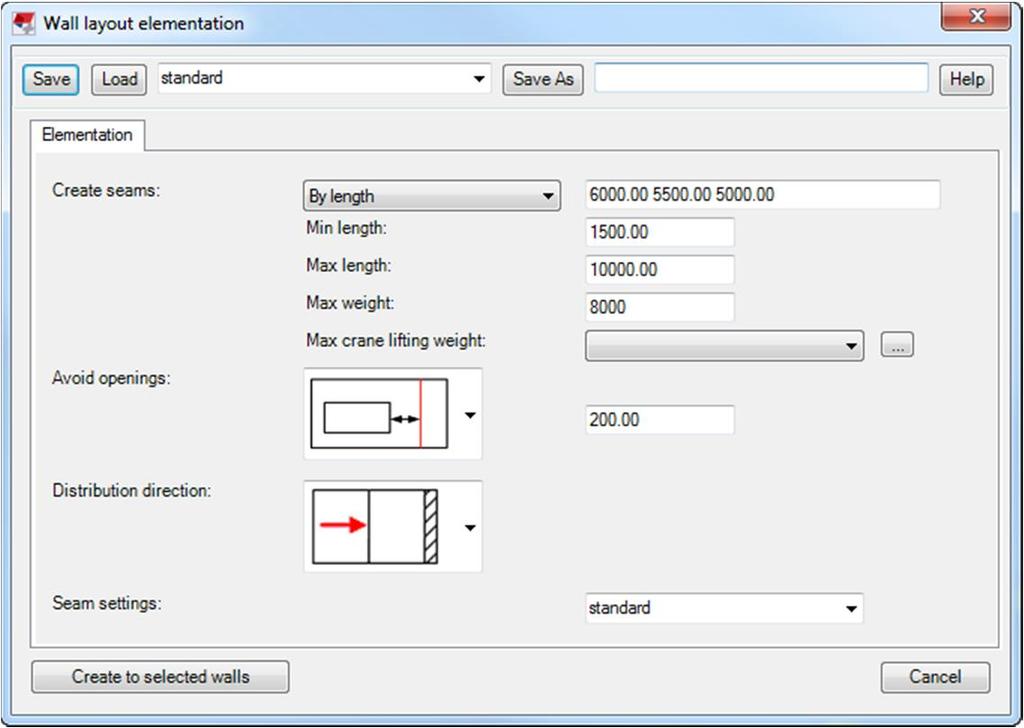 24 Kuva 29. Wall layout elementation -komponentin asetusikkuna. Seuraavassa taulukossa 4 on esitetty wall layout auto elementation ikkunan asetukset. (5.) TAULUKKO 4.