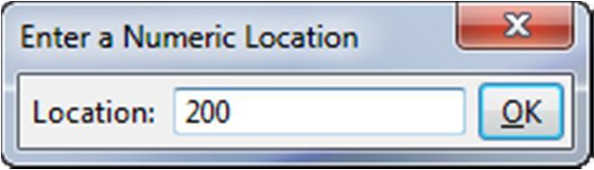 7 nuolia, tai siirtymälle voi antaa lukuarvon. Klikataan nuolta kerran ja aloitetaan kirjoittamaan siirtymän lukuarvoa, jolloin tulee näkyviin Teklan Enter a Numeric Location -ikkuna (kuva 3).