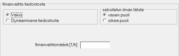 37 Ilmanvaihtolähde (kuva 8) perustuu ilmanvaihtomäärään ja se lisätään joko dynaamisena tiedostosta tai määritetään vakioksi.