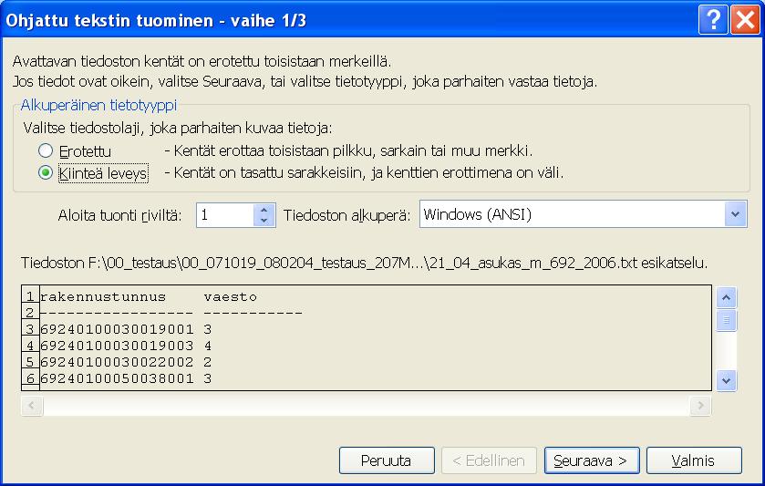 txt ja tallennetaan välivaihekansioon: 3kasittely/04asukas/as/ 00_as_r_kunta_vuosikkpv.txt Avataan tekstitiedosto taulukkolaskentaohjelmaan (Excel).