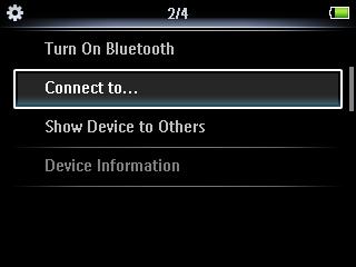 3.8 Bluetooth -kuulokkeiden (ja muiden Bluetooth -laitteiden) liittäminen Voit liittää soittimeen minkä tahansa Bluetooth -yhteensopivan laitteen, esimerkiksi kuulokkeet,