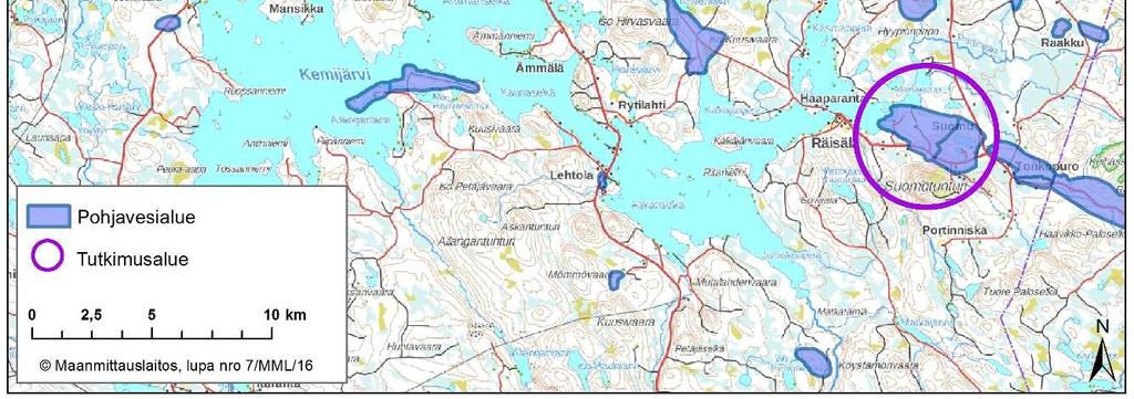 Alue sijaitsee Kemijärven kaupungissa noin 35 kilometriä Kemijärveltä Kuusamoon, Suomutunturin pohjoispuolella (kuva 1).