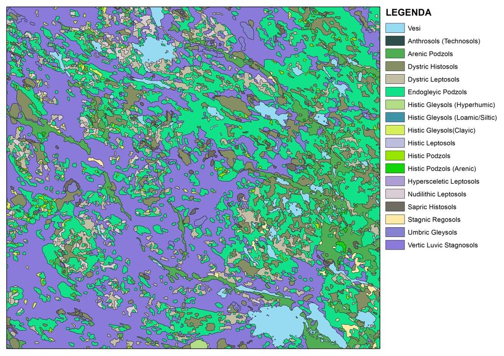 3.2.4. Taulu maannoskokonaisuuksien jakaumasta (SoilBody pattern table) Maannoskokonaisuuksien jakaumataulu esittää prosentuaalit maannosmaisemakuviossa Taulukko 8.