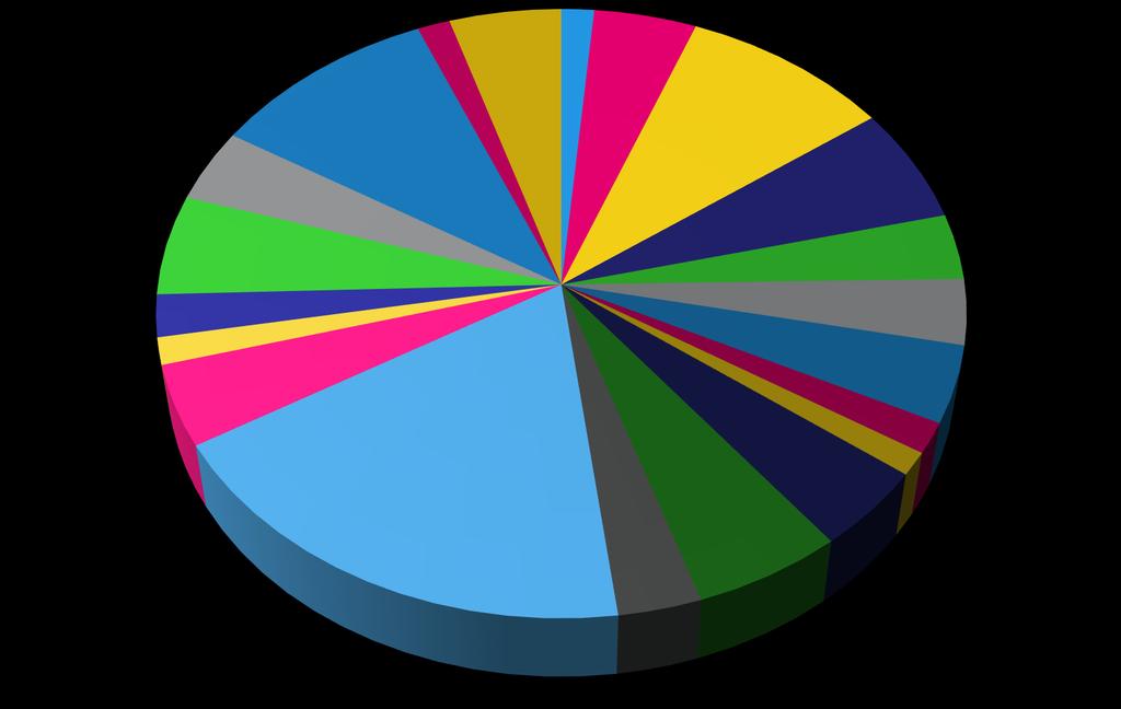 Yhdistykset kunnittain 5 % 4 % 2 % 1 % 4 % 1 % 5 % 1 % 4 % 10 % 19 % 3 % 6 % 9 % 6 %