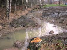 Luonnonmukainen eroosiosuojaus Geotekstiileillä suojattua puron luiskaa kaksi vuotta kunnostuksen jälkeen.