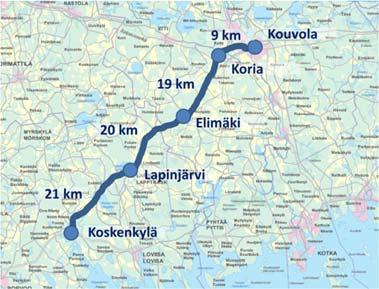 Ennen Kouvolaa liikennemäärä on 6 000 9 000 autoa vuorokaudessa.