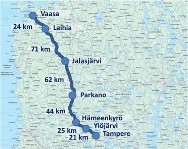 Liikenteen määrä vähenee yhteysvälin keskivaiheilla (2 000 10 000 ajon./vrk), mutta kasvaa taas Vaasan päässä 17 000 ajoneuvoon. mutta tyypillisesti se on 3 000 7 000 ajoneuvoa.