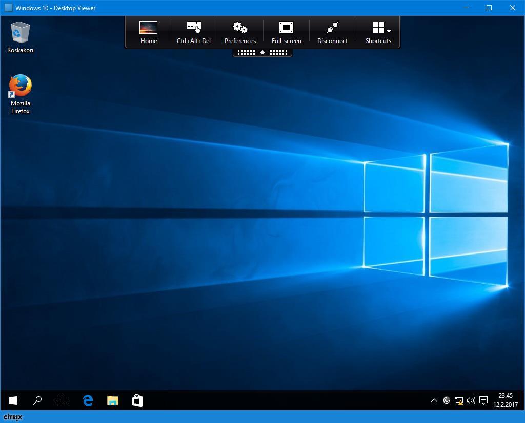 22 Kuva 12. Desktop Viewer -virtuaalinen työpöytä ja työkalupalkki Sovellusten käyttö tapahtuu saman lailla kuten työpöytien.