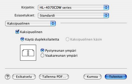 Ohjain ja ohjelmat Mac OS X 0.2 Valitse Kaksipuolinen.