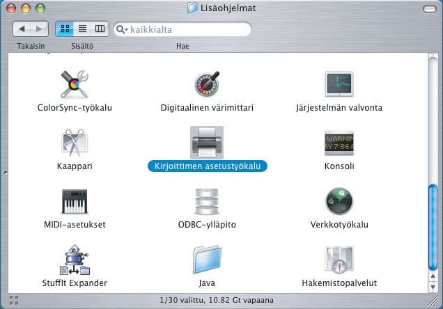 Ohjain ja ohjelmat c Avaa Kirjoittimen