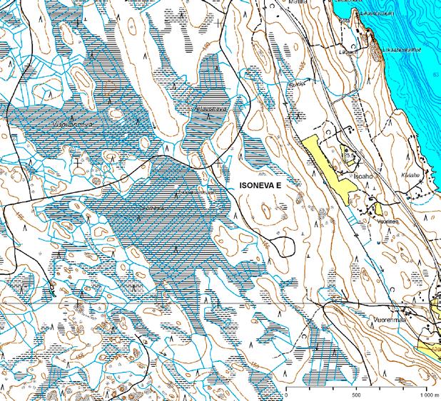 VIRRAT, Isoneva E EO-5/8 GTK:n tutkimustiedot: * Suon kokonaispinta-ala, 65 * Suon tuotantopinta-ala, 29 * Kokonaisturvemäärä, syvyysalue >