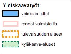 Tarkastelussa ovat sekä yleiskaavoittamattomat alueet kuin jo kaavoitettujen alueiden päivitystarpeet. Pitkän aikavälin suunnitelma toimii pohjatyönä tuleville yleiskaavoille.