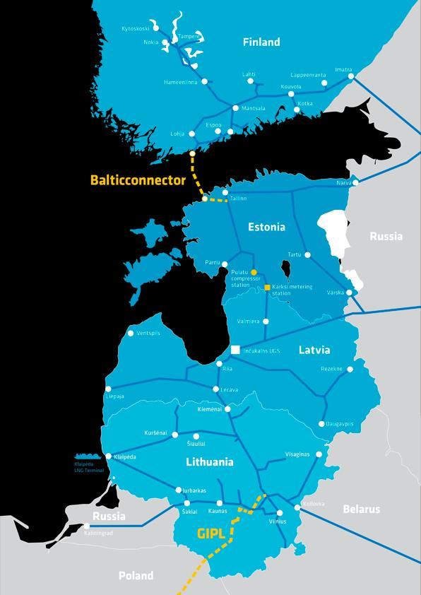 Baltian muut infrastruktuurihankkeet Puolan ja Liettuan välinen GIPL-putki 500 km pitkä kaksisuuntainen kaasuputki Puolan ja Liettuan välillä 300 km Puolassa ja 200